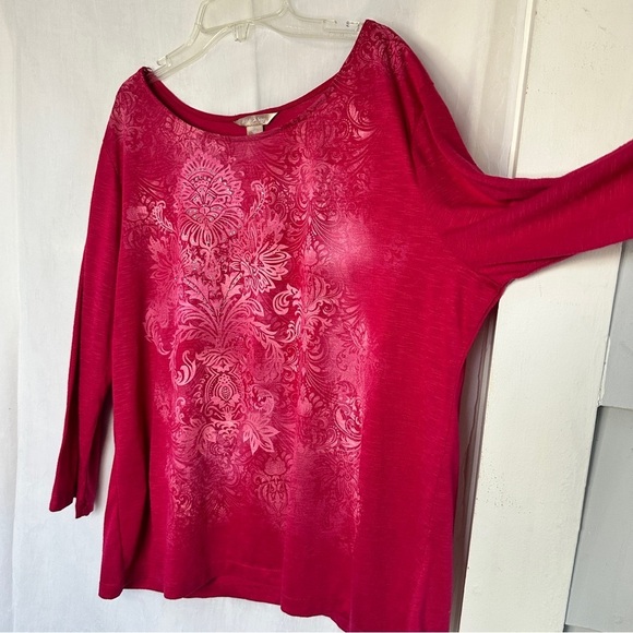 3/$20 💥 White Stag Pink Floral Burnout Print Relaxed Fit 3/4 Sleeve Blouse - Picture 7 of 17